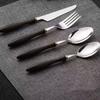 24 STÜCK Holzgriff 304 Edelstahl Besteck Silberbesteck Set, Rustikales Geschirr Besteckset Service für 6, Messer Gabeln Löffel Set