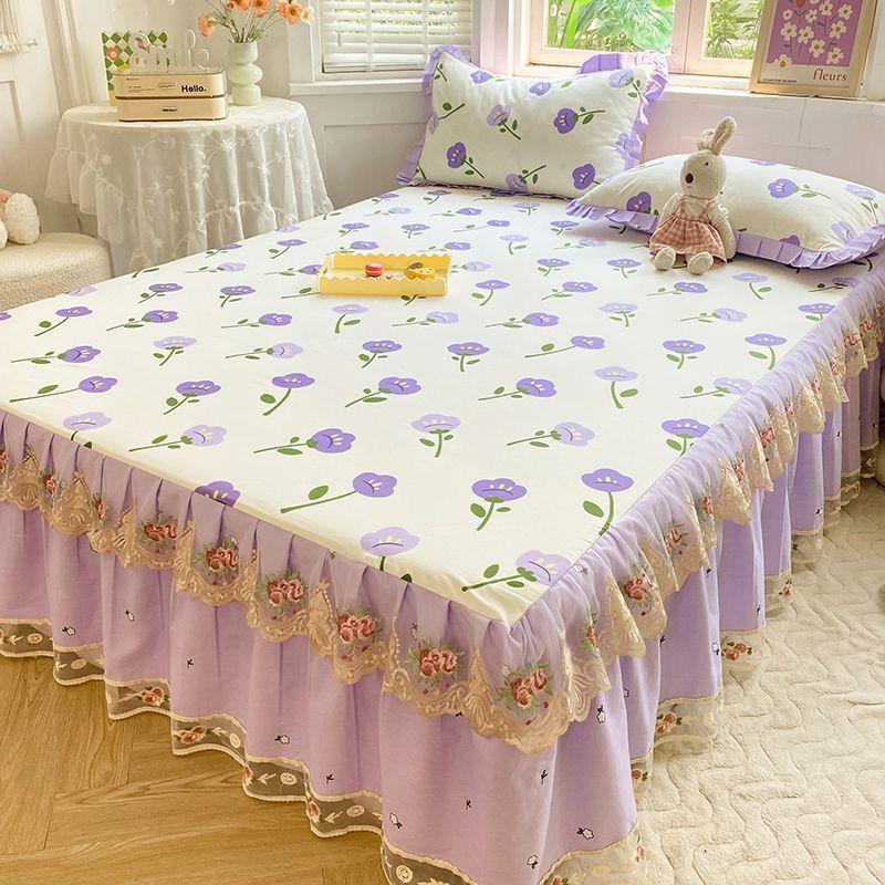 

3 шт. Элегантный двухслойный комплект постельного белья с оборками, Модный и трендовый, Подарок для спальни или общежития, Включает одну простыню на резинке + две наволочки 150*200CM