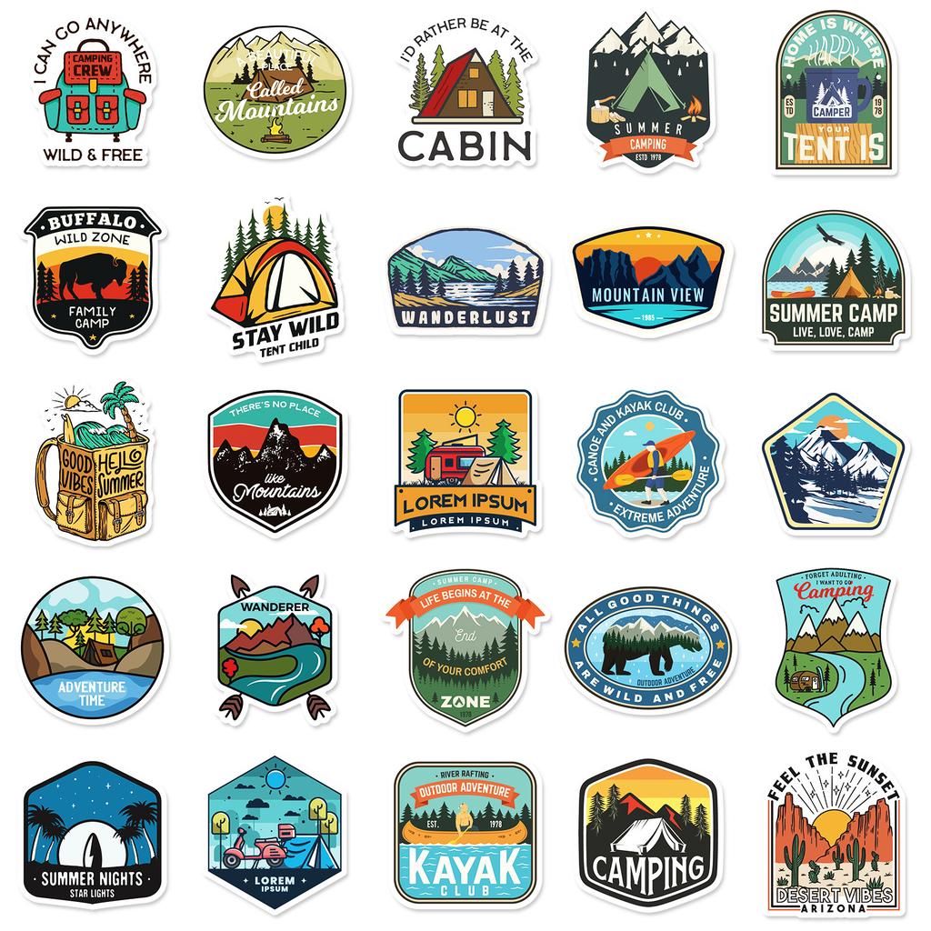 50 Outdoor Stickers, Car Skateboard Cartoon Travel Adventure Stickers Scene Travel Trolley Case Stickers