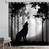 Premium Waterproof Shower Curtain Wolf Howling Under Full Moon Forest Nature Scene Bathroom Decor Artwork Moonlight Print