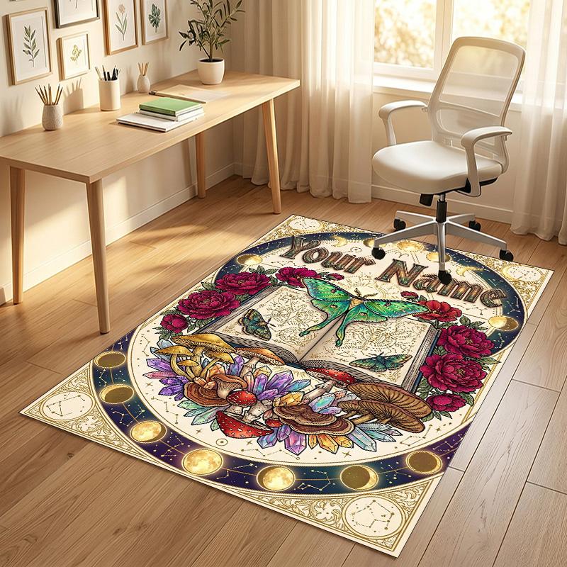 Floral Garden Theme Crystal Velvet Rug Personalized Custom Name Text Soft Floor Mat Home Decor