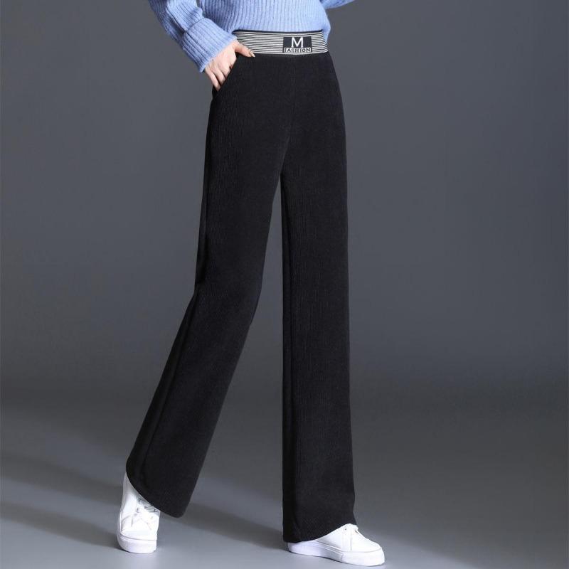 Lamb Fleece Warm Wide Leg Pants Winter High Waist Plus Fleece Thick Pants Women's Slimming Straight Slacks Loose Casual Pants
