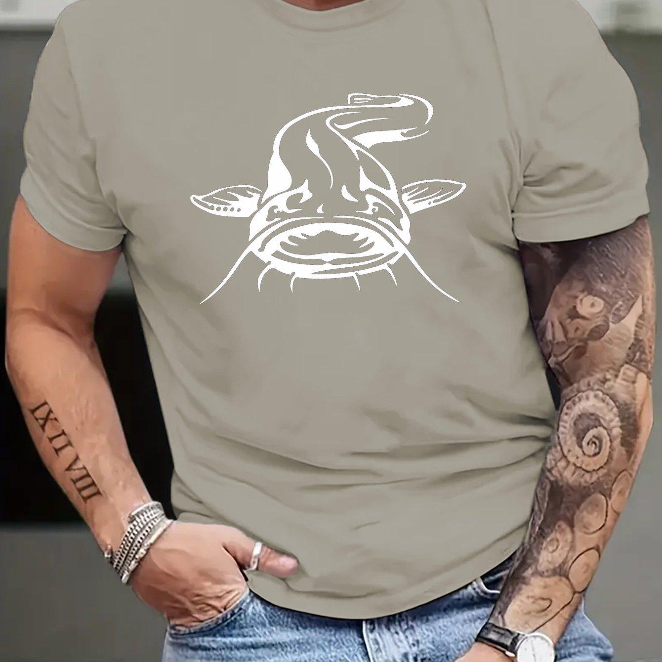 

Catfish Head Graphic Tee Men Casual Cotton Short Sleeve TShirt Breathable Summer Fishing Tee 4XL