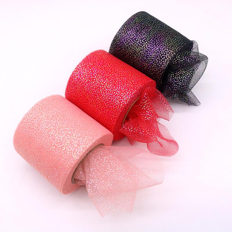 6CM/roll Holiday Ribbon Colorful Dot Mesh Fabric Glitter Ribbon For Gift Wrapping Christmas Decorations