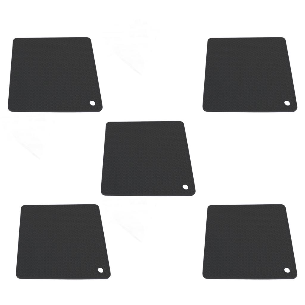 5pcs Silicone Pot Holders Mat Heat Resistant Anti Slip Square Honeycomb Trivet Mat Hot Pads for Kitchen Counter Black