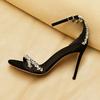 Fashion Black High Heels Women Thin With The Style Of Socialite 2025 All Matching One-Line Rhinobarous Open-Toe Round Toe Sandals