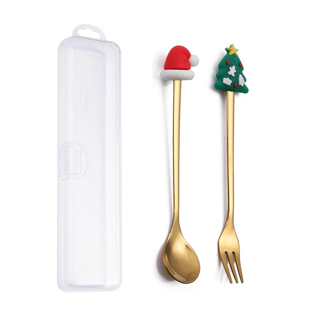Christmas Cartoon Snowman Spoon & Fork Set - Cute Dessert Cutlery Gift