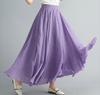 2024 Japan & Korea Loose Cotton-Linen Elastic Waist Midi Skirt – Solid Color A-line Swing Skirt