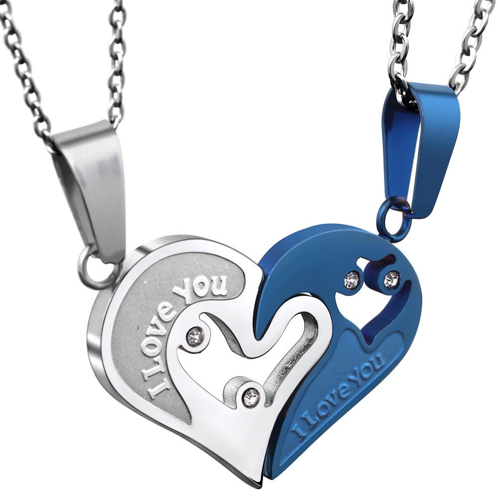 European Hot Sale Stainless Steel Couple s Heart Pendant Necklace -  I Love You