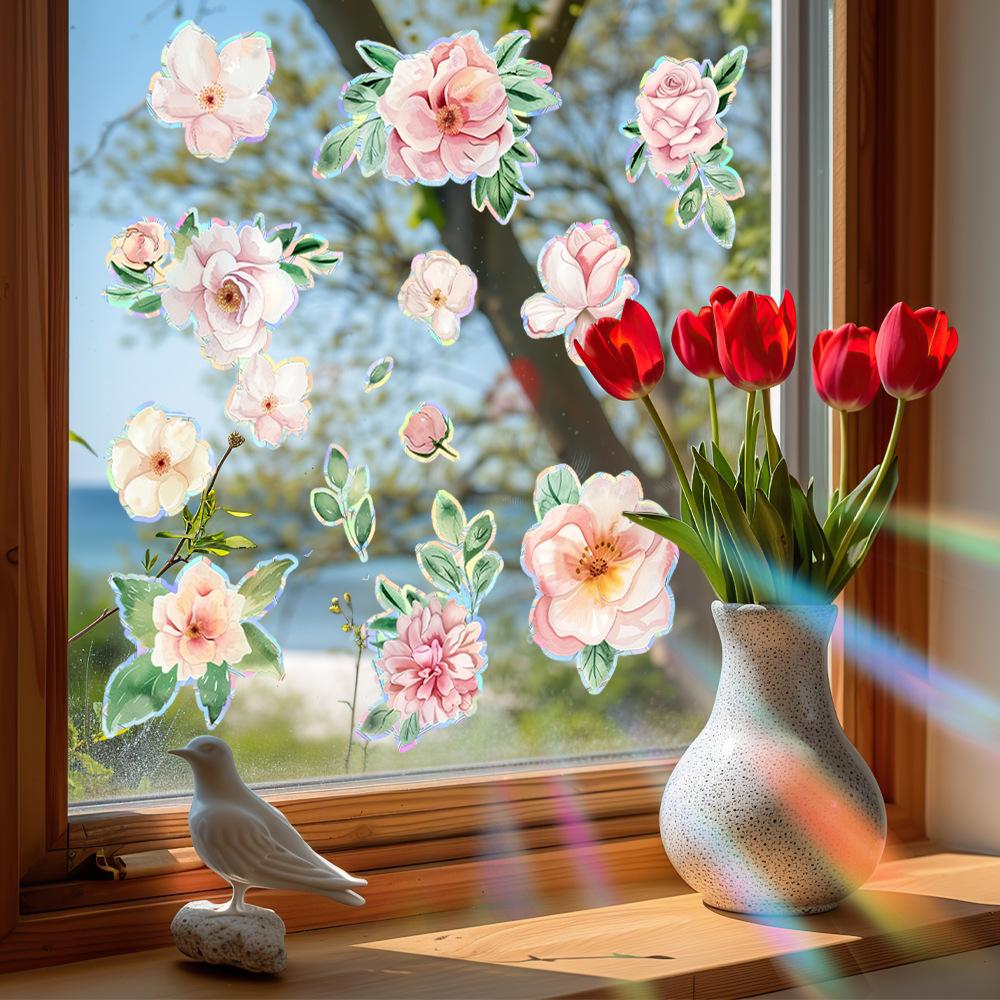 Creative Peony DIY Glass Doors Windows Balcony Beautification and Decoration Anti-static Window Stickers