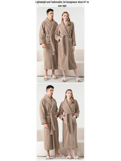 Velvet & Fleece Couple Pajamas: Unisex Long Bathrobe for Autumn/Winter