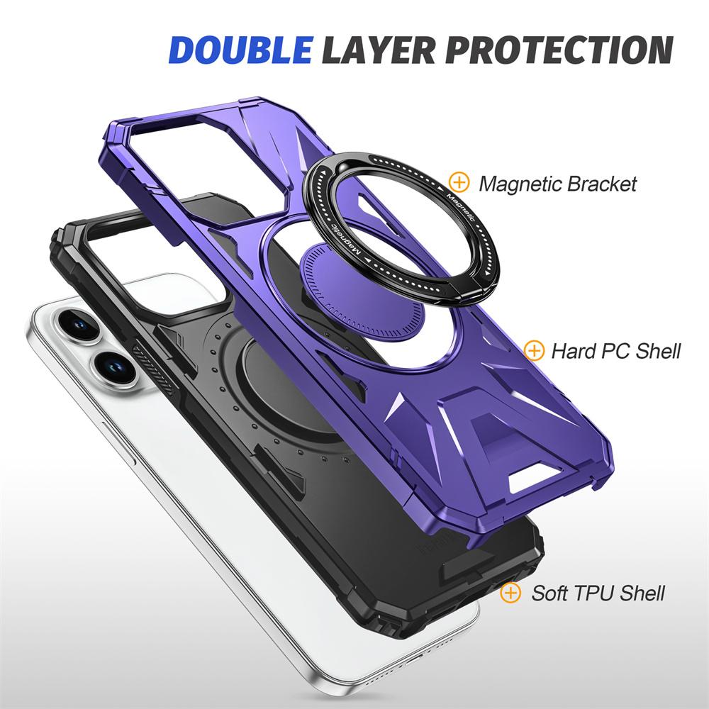 For Magsafe Shockproof Armor Ring Holder Phone Case For IPhone 16 15 14 13 12 11 Pro Max Plus Magnetic Wireless Charging Cover