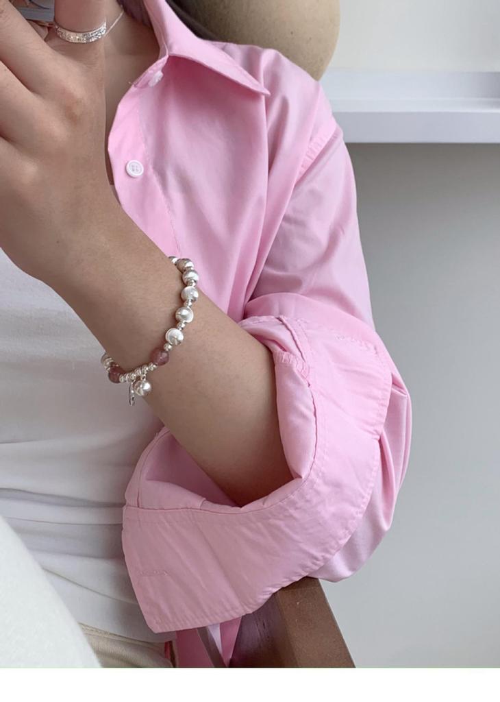 Women's Retro Geometric Bracelet with Strawberry Beads and Chinese Hanzi Pendant