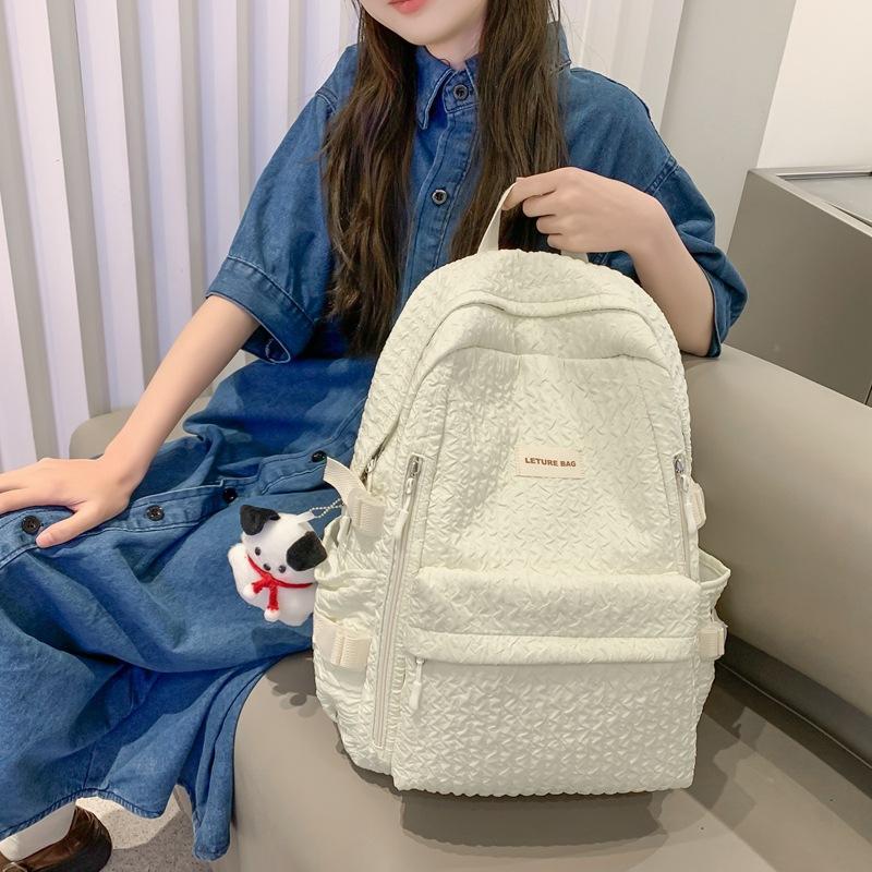 Niche Design Simple Backpack Female College Student Junior High School Girl Japanese Soft Girl Bubble Grid High Value Schoolbag