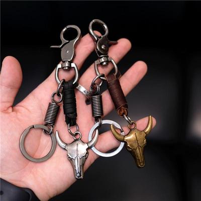 Handgemachter Rindsleder Stierkopf Schlüsselanhänger - Herren Retro Waldstil Accessoire