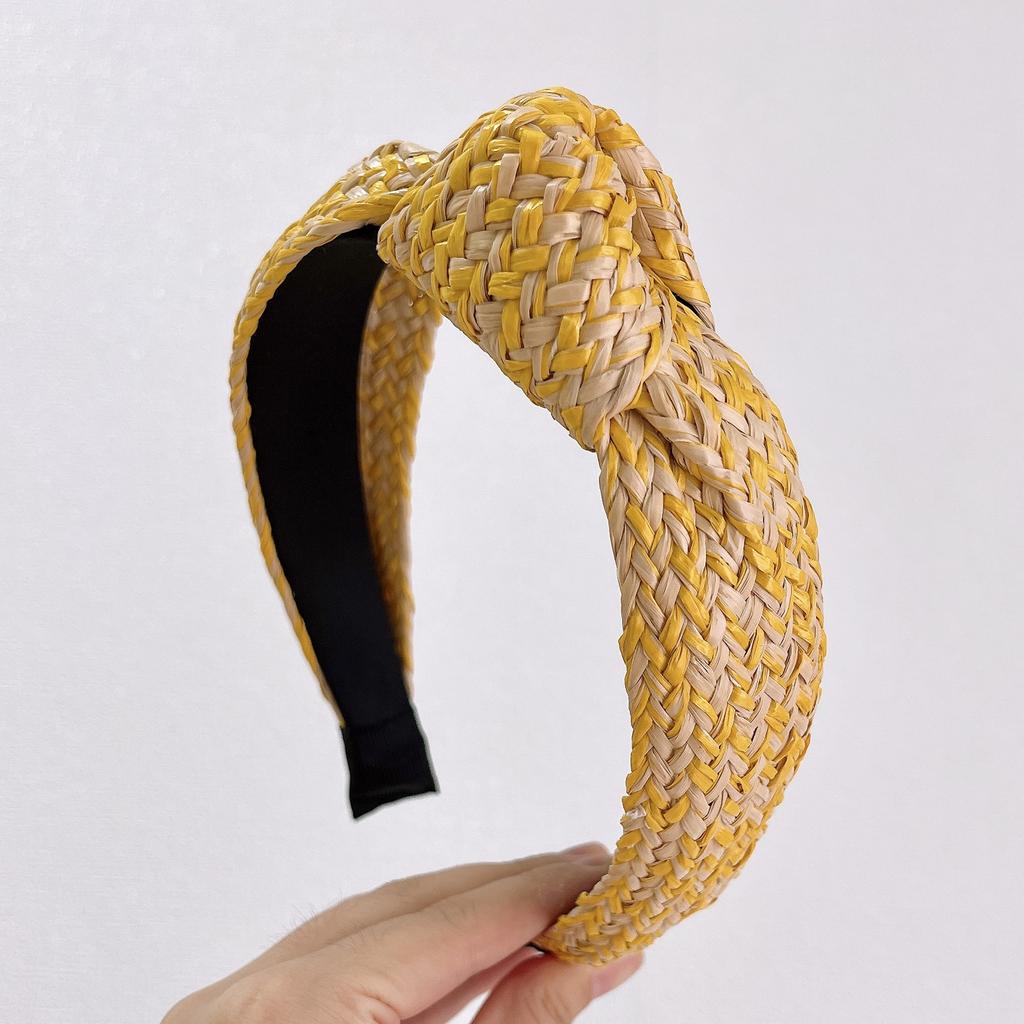 PROLY New Fashion Women Headband Raffia Pressed Knotted Hairband Wide Side Autumn Headwear Hair Accessories