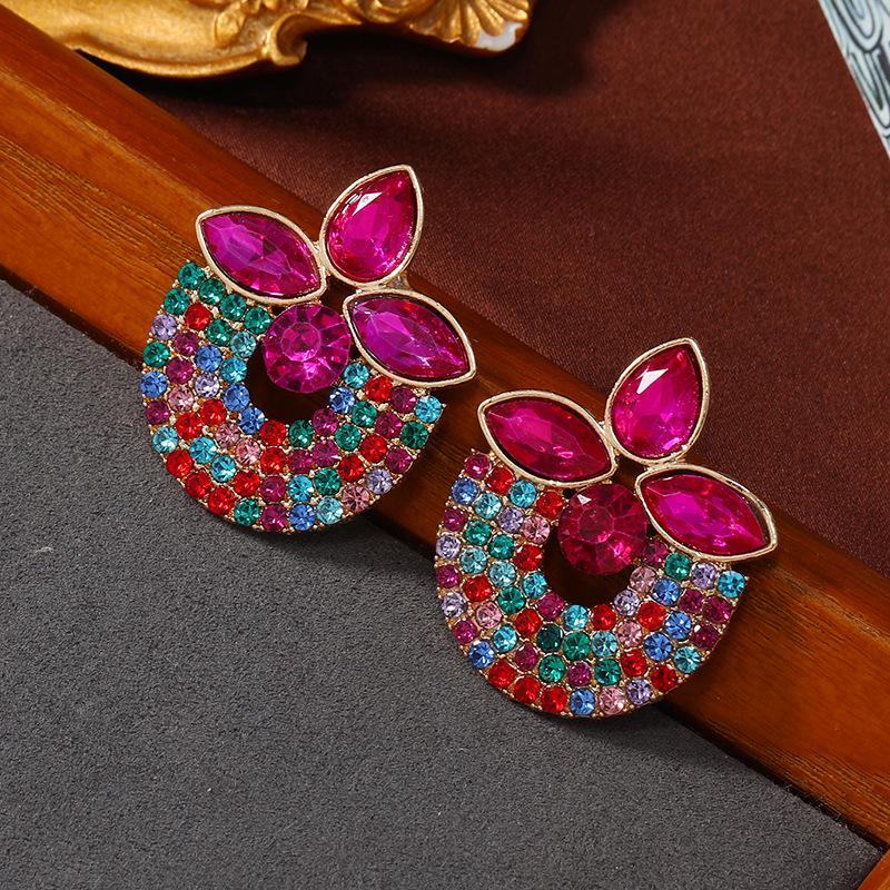 Exaggerated Multicolor Floral Diamond Stud Earrings