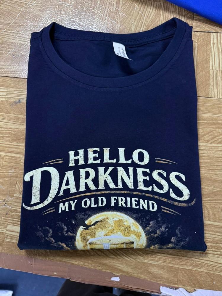 Funny hello darkness my old friend t shirt mens beer lover guinness style tee S