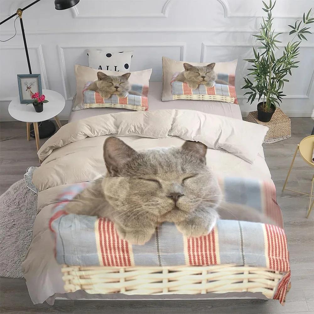 Husdjur Katt DIY Tryck Mjuk Påslakan Set King Quen Dubbel Full Twin Enkel Storlek Mått Mjukt Påslakan Kuddfodral Sängkläder Set