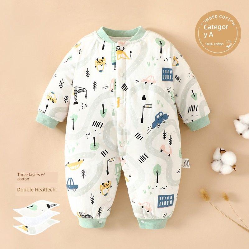 Clothes for Autumn and Winter, Thickened Cotton-Padded Romper for Boys and Girls, Pure Cotton Class a Jumpsuit, Outdoor Crawling Clothes, Winter Wear