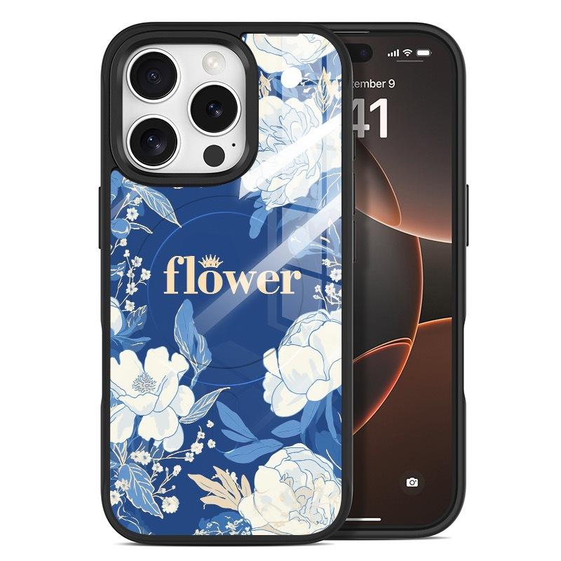 Applicable To Apple 16pro Magnetic Mobile Phone Case, Replaceable Back Plate 15promax All-inclusive Mobile Phone Case, Advanced Feeling Flower