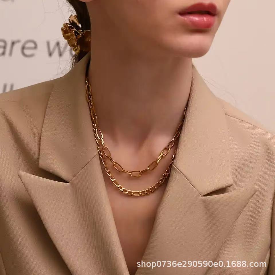 45Cm Stylish Simple Stainless Steel Paper Clip Chain Necklace Color Clavicle Chain Square Squashed Premium Durable