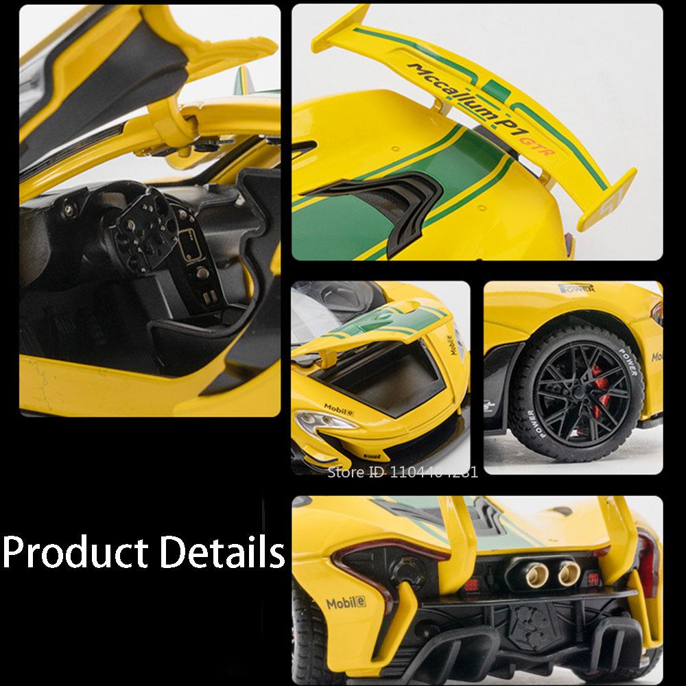 1:22 P1 GTR Model Toy Diecast Alloy Cars Doors Opened Front Wheel Steering Sound Light Pull Back Sports Car Kid Birthday Present
