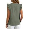 Women Summer Casual V Neck Button Down Blouse Sleeveless Ruffle Trim Lightweight Relaxed Fit Top for Daily Wear Office