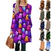 Women's Long Sleeve Dress Fall Casual T Shirt Loose Fit Pleated Front Dresses With Pockets