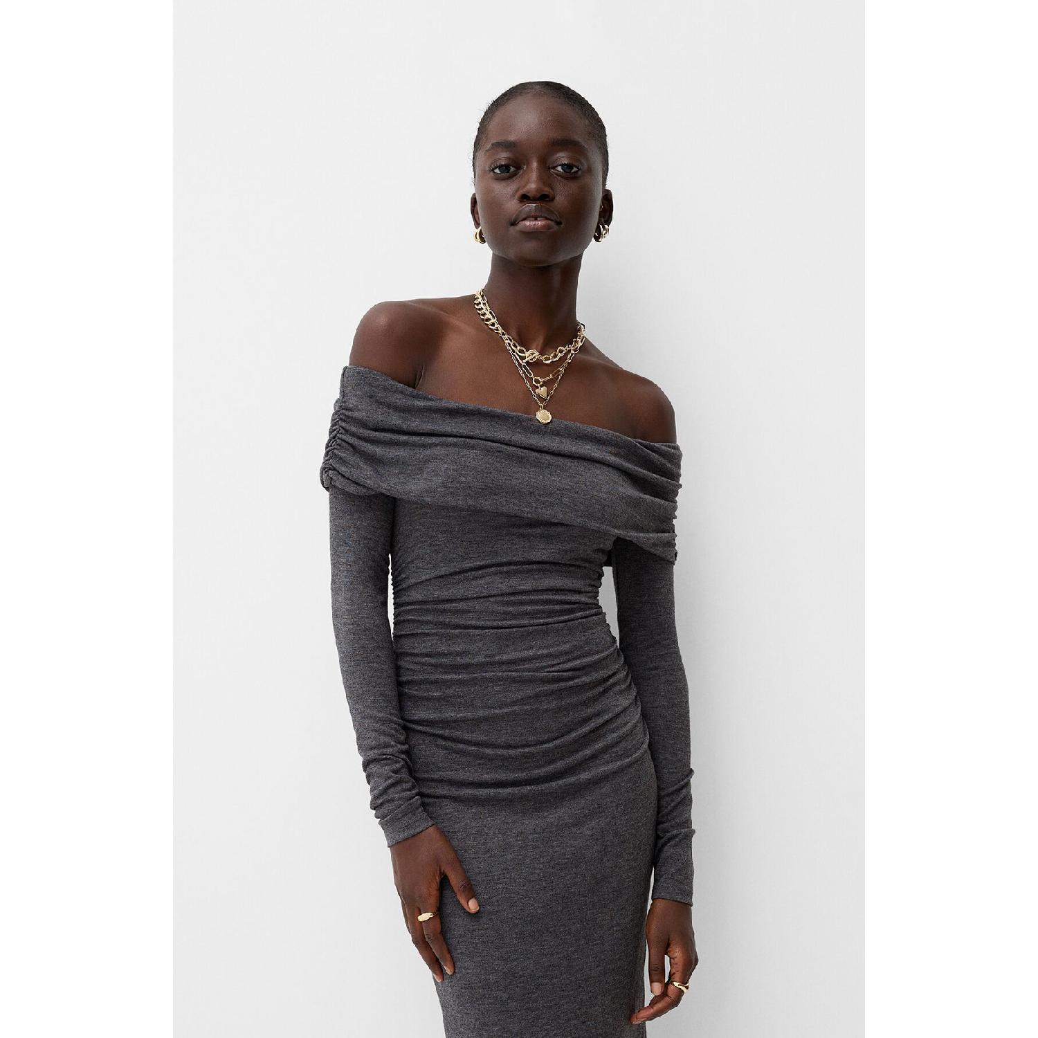 

Off Shoulder Midi Dress L сірий колір
