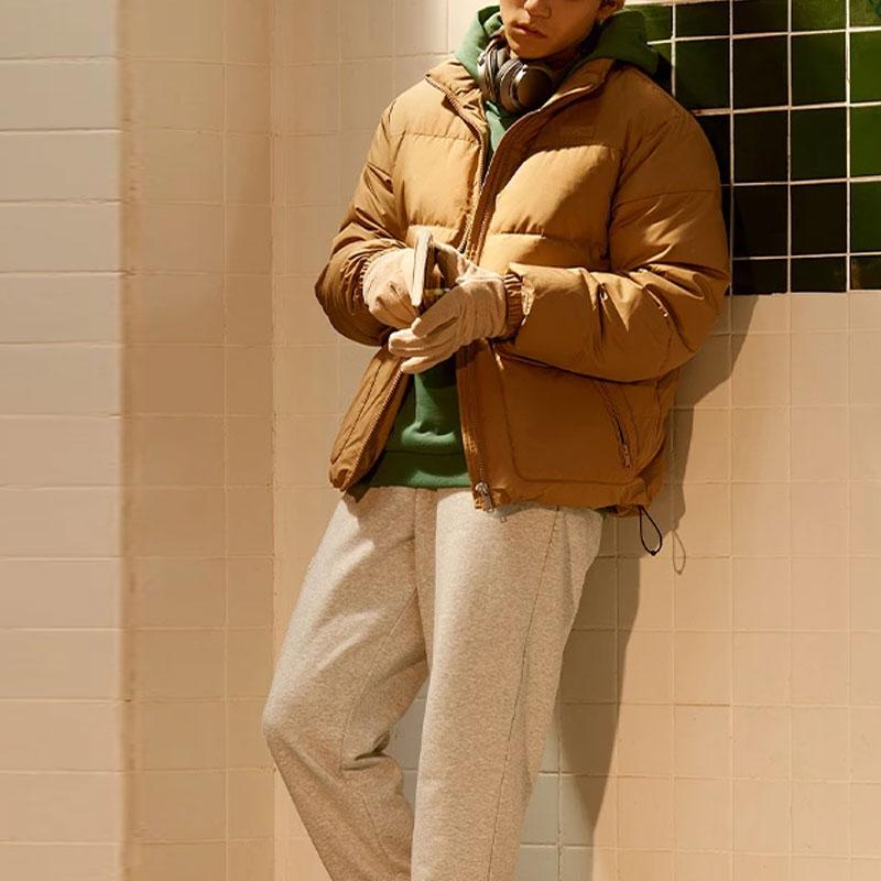 Li Ning Sports Lifestyle Series Solid Color Stand Collar Short Down Jacket Unisex Outerwear Light-Chestnut-Brown AYMT063-3