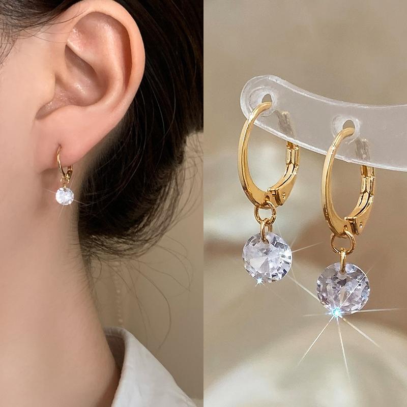 PONYKISS Sterling Silver Single Zircon Pendant Hoop Earrings for Women Minimalist Classic Fine Round Accessories