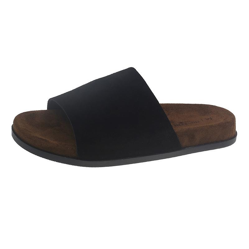 Korean simple matte leather one-word slippers women's 2025 early autumn new versatile comfortable small casual shoes slippers