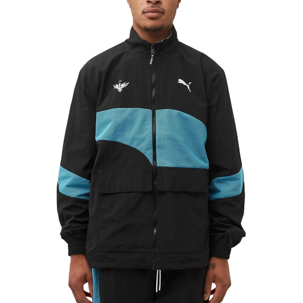 Puma Logo Print Zip Stand Collar Jacket Men Jackets Black 537997-01