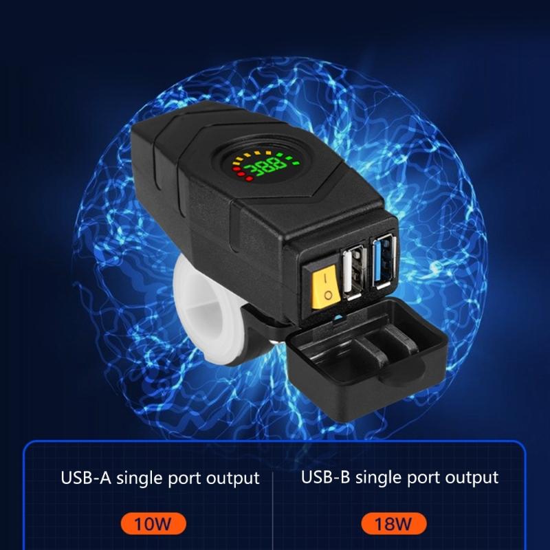 Motorcycle Vehicle-Mounted Charger Waterproof USB Adapter 12-60V Phone Dual USB Port Quick Charge 3.0 With Switch Moto Accessory