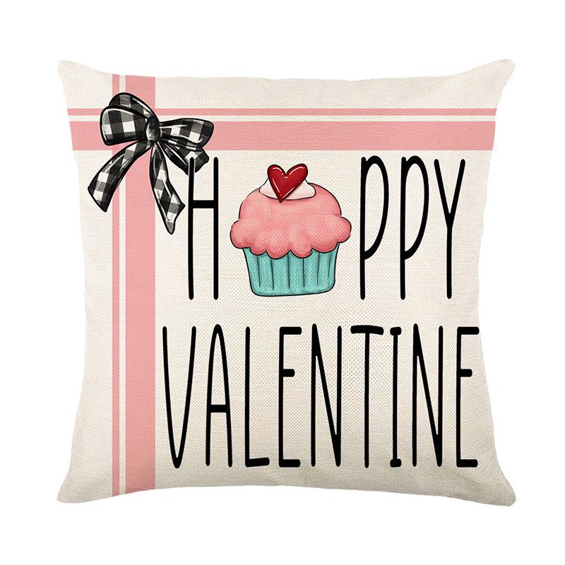 Pillow Cover Valentine's Day Linen Letter Striped Printed Pillow Living Room Decoration Cushion Cover