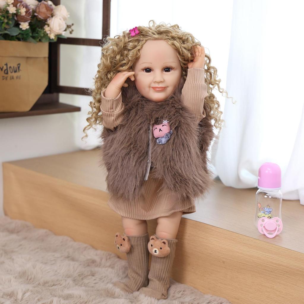 KEIUMI Wiedergeborene Babypuppe 55 cm Goldene Locken Prinzessin Vollsilikon Vinyl Neugeborenenpuppen Spielzeug Kinder Spielkameraden Weihnachtsgeschenk