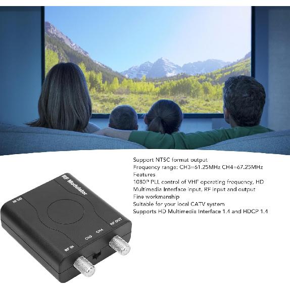HDMI RF Modulator Adapter, RF Modulator HDMI Coaxial Converter, HDM61 HDMI To RF Modulator, Support NTSC Format Output,1080P PLL Control VHF Working