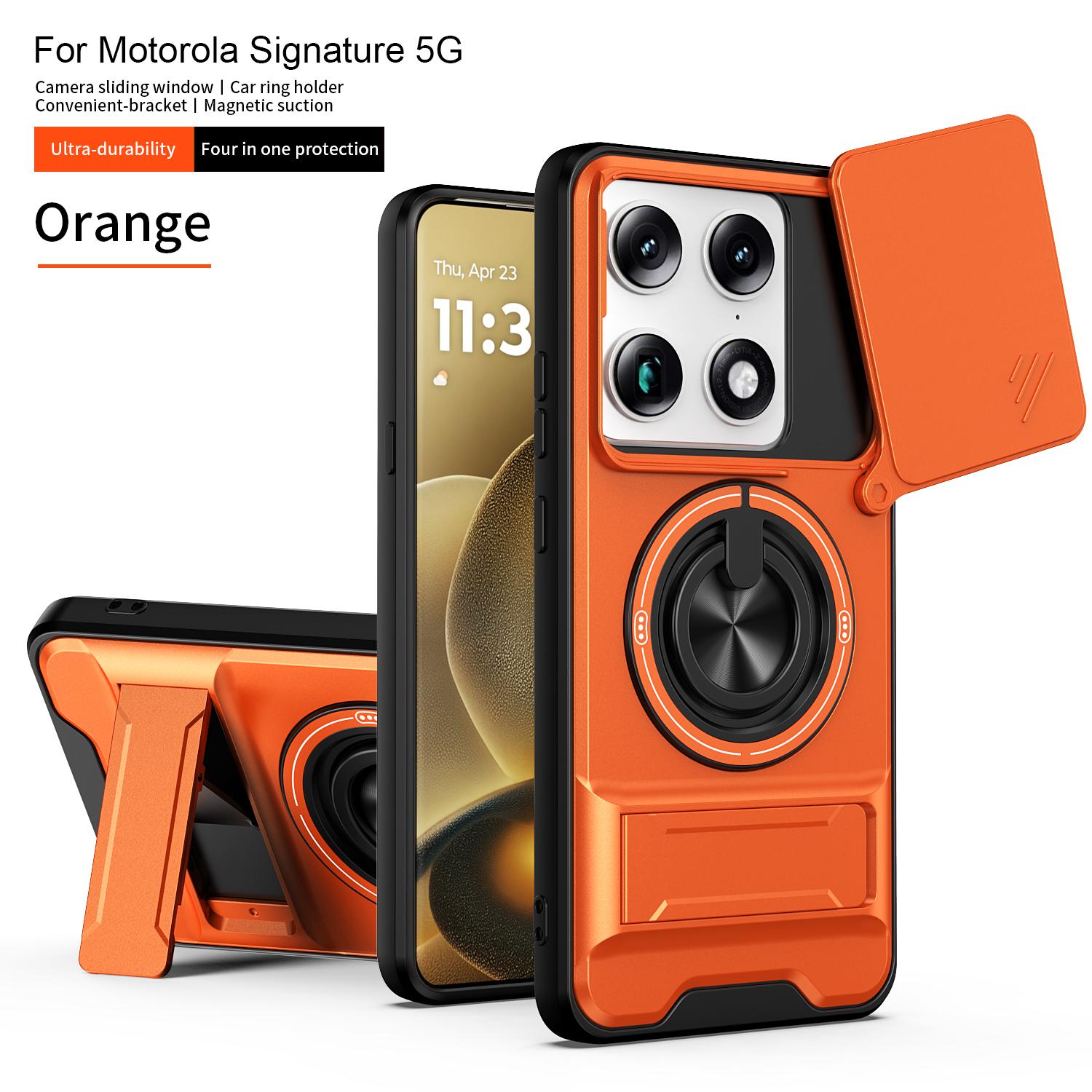 

Slide Camera Cover Compatible for Motorola Signature Case With Built-in Ring Stand and Folding Stand for Motorola Signature помаранчевий
