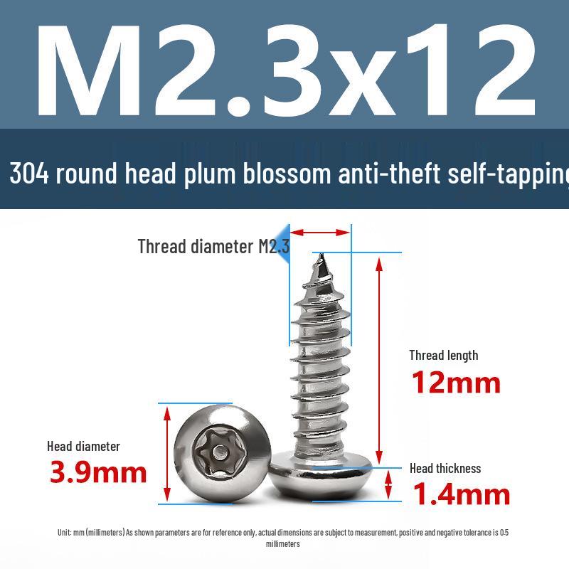 Yigu 304 Anti-Theft Torx Pin Self-Tapping Screws: M2-M5 Round Head, Mushroom Head, Pointed Tail Wood Screws