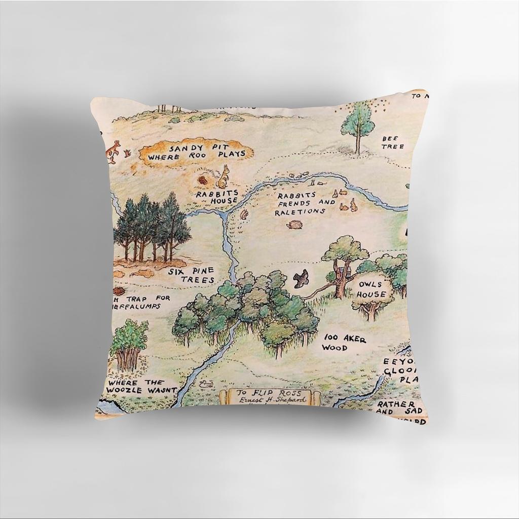 100 Acre Wood Map Print Cushion Cover Soft Colorfast Pillowcase For Game Room Bar Home Decor No Pillow Insert