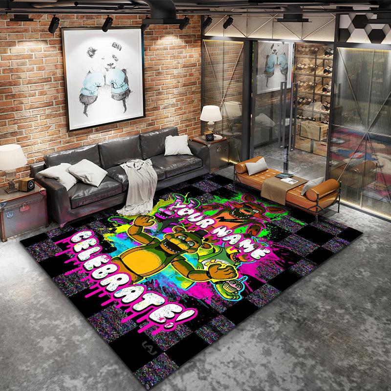 Fnaf Celebration Custom Name Carpet Rug For Living Room Bedroom Home Sofa Decoration Kids Play Nonslip Floor Mat