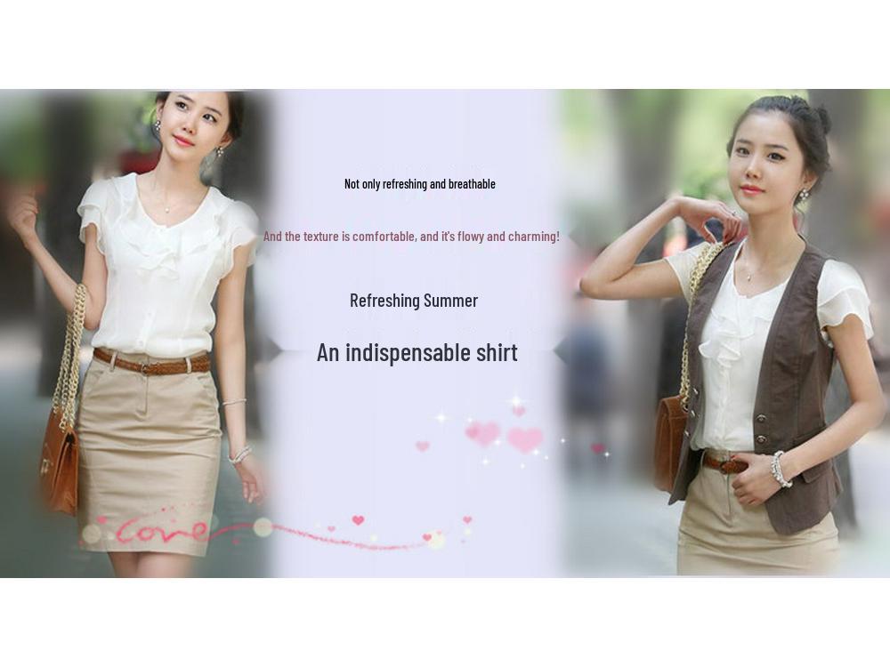 Dámský top s volánovými rukávy v korejském stylu z šifonu