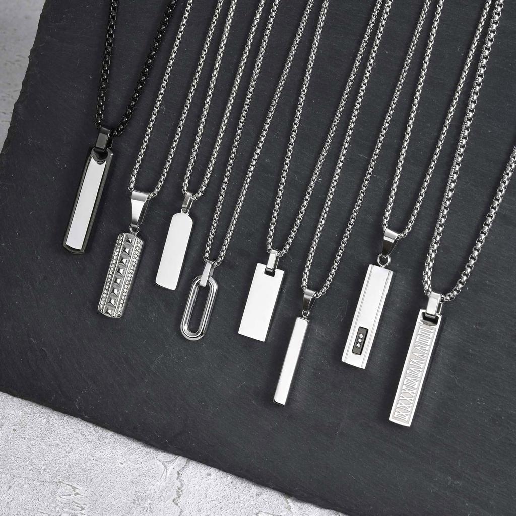 Vnox Mens Silver Color Bar Necklaces, Geometric Stainless Steel Pendant with Box Chain, Minimalst Metal Jewelry Gift for Him