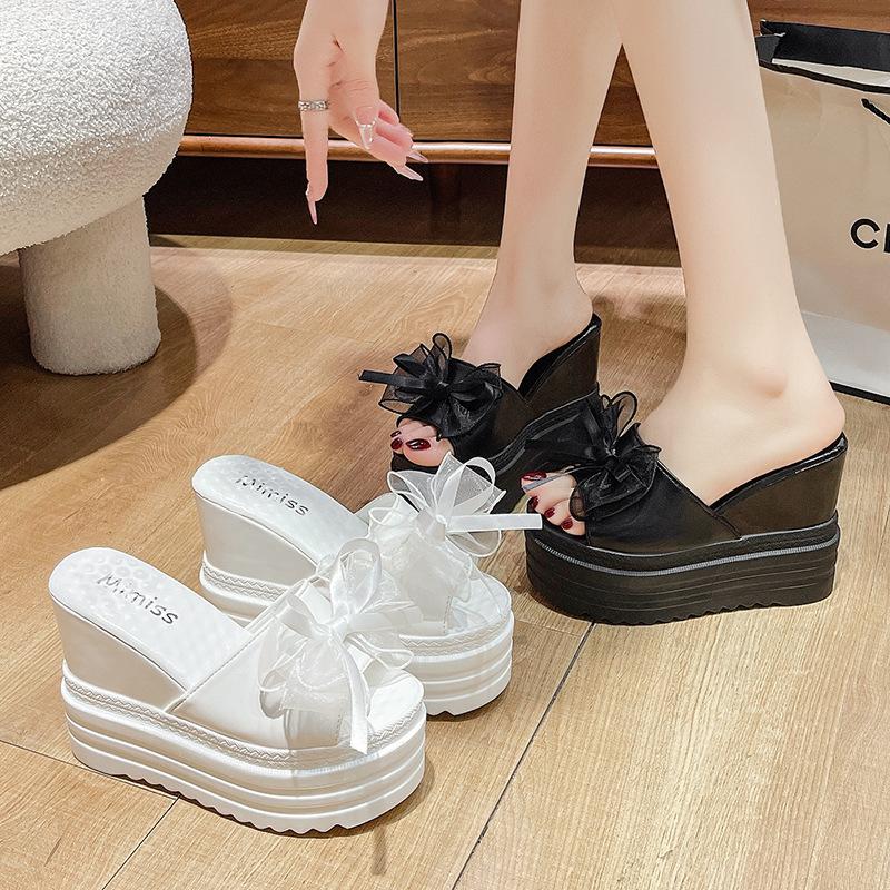 Thick-soled slippers summer wear cool slippers new muffin bottom bow summer beach shoes
