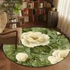 White Roses Green Leaves Pattern Round Shape Floor Mats Kitchen Hallway Runner Rug Bedroom Living Room Soft Carpet Non-slip Area Rug