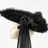 18th Century Pirate Captain Tricorn Hat With Adjustable Lace And Long Veil For Colonial Costume Halloween RolePlay Game
