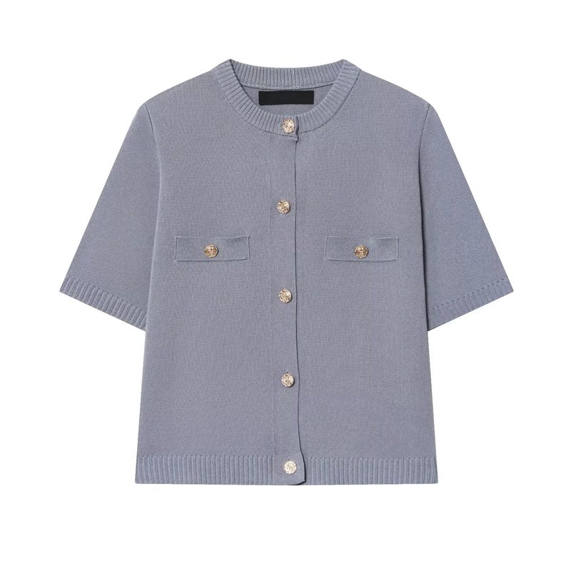 Summer New Product Women's Clothes Classic Style Round Neck Short Sleeve Minimalist Fashion All-Match Short Knitting Outwear 1822022