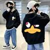 Retro Children's Street Style Cartoon Print Hooded Sweater. High-quality Cool Long-sleeved Warm Hoodie for Boys and Girls.