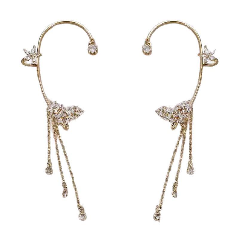 High-End Rhinestone Wheat Tassel Ear Cuff - No Piercing Needed